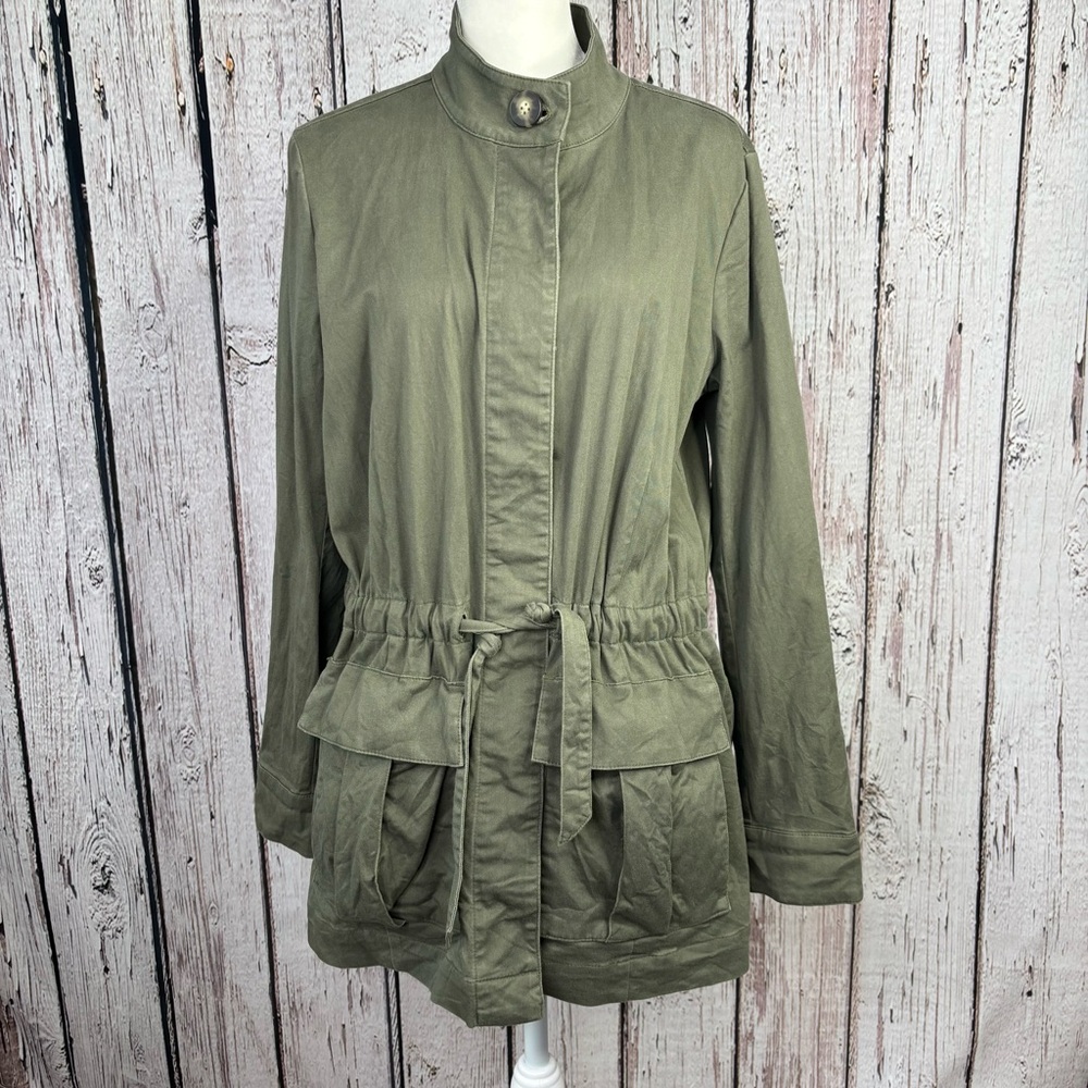 J. Jill Women’s Small Olive Army Green Utility Jacket Button Front Pockets Cargo